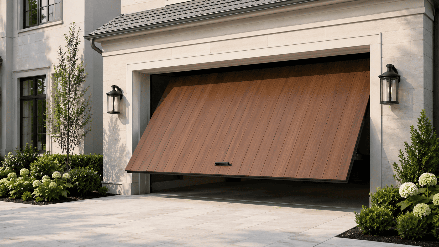 Tilt-up garage door mid-open — Clayfield